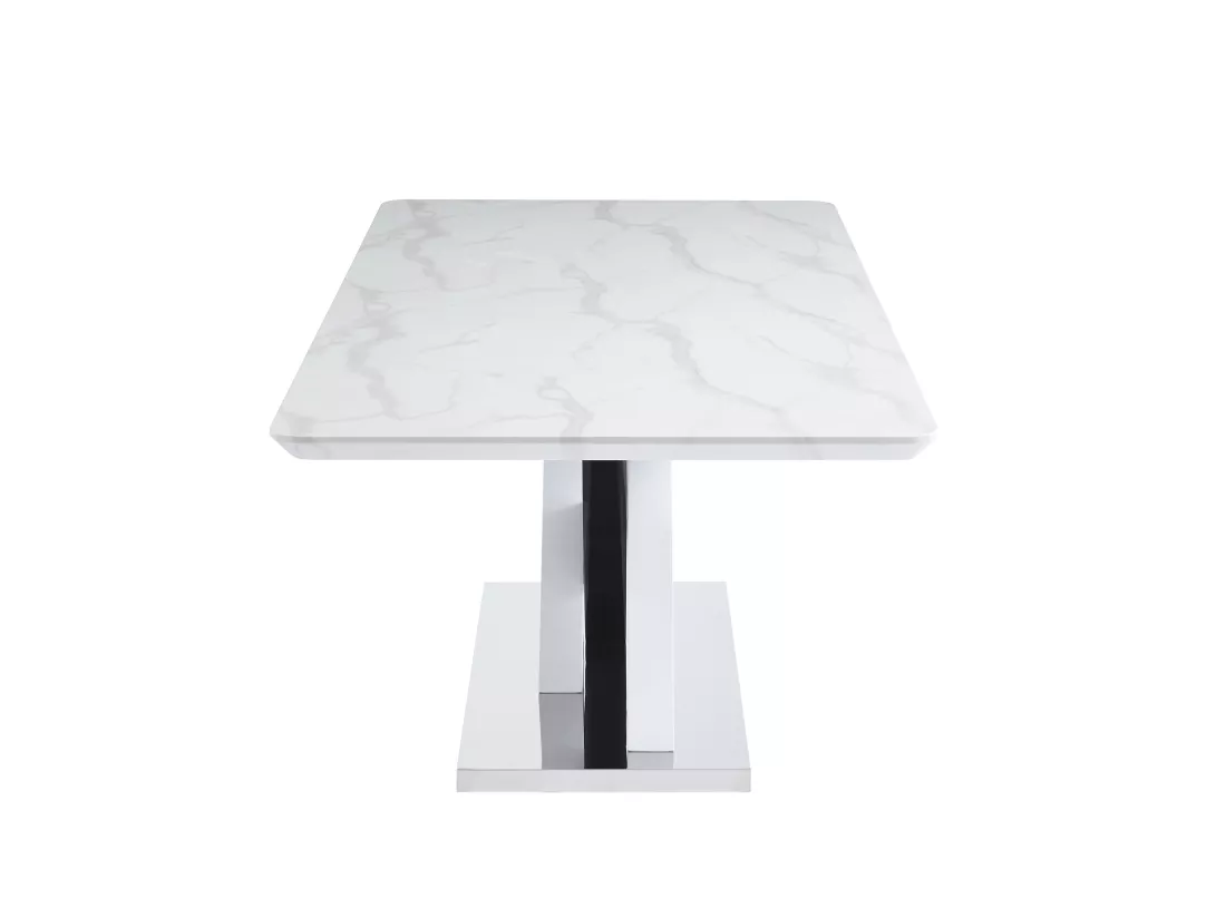 Table à manger 8 personnes en MDF et acier inoxydable - Effet marbre blanc et noir - EVAELA