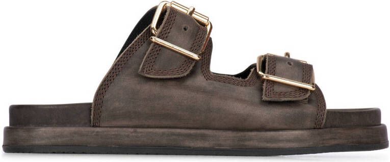 Haboob Bruin Leren Slippers Stijlvolle Details Brown Dames