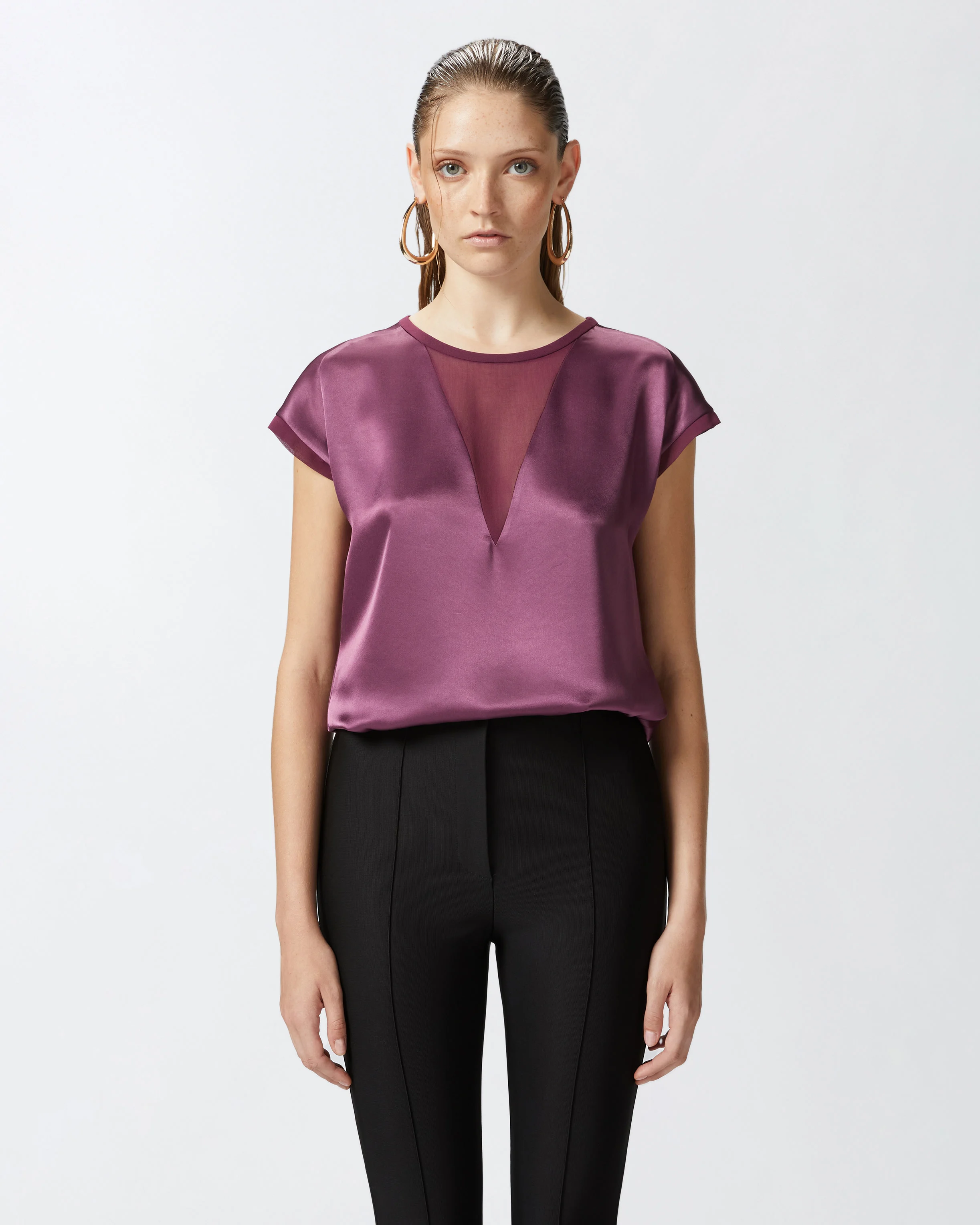 Blouse façon t-shirt et crêpe georgette | Rouge