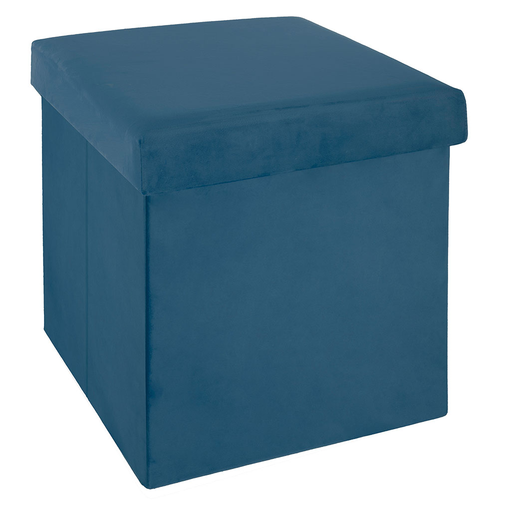 Pouf de rangement velours bleu foncé 38x38cm