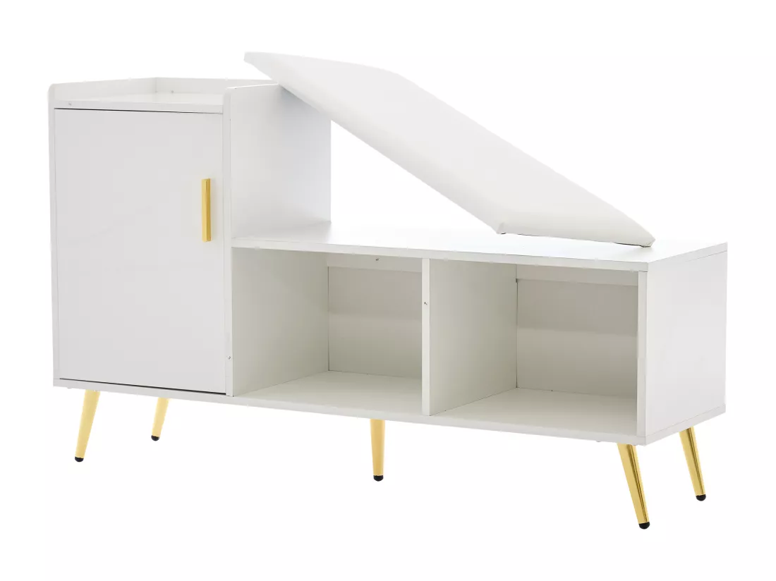 Meuble à chaussures - rangements à plusieurs niveaux & assise rembourrée - Blanc