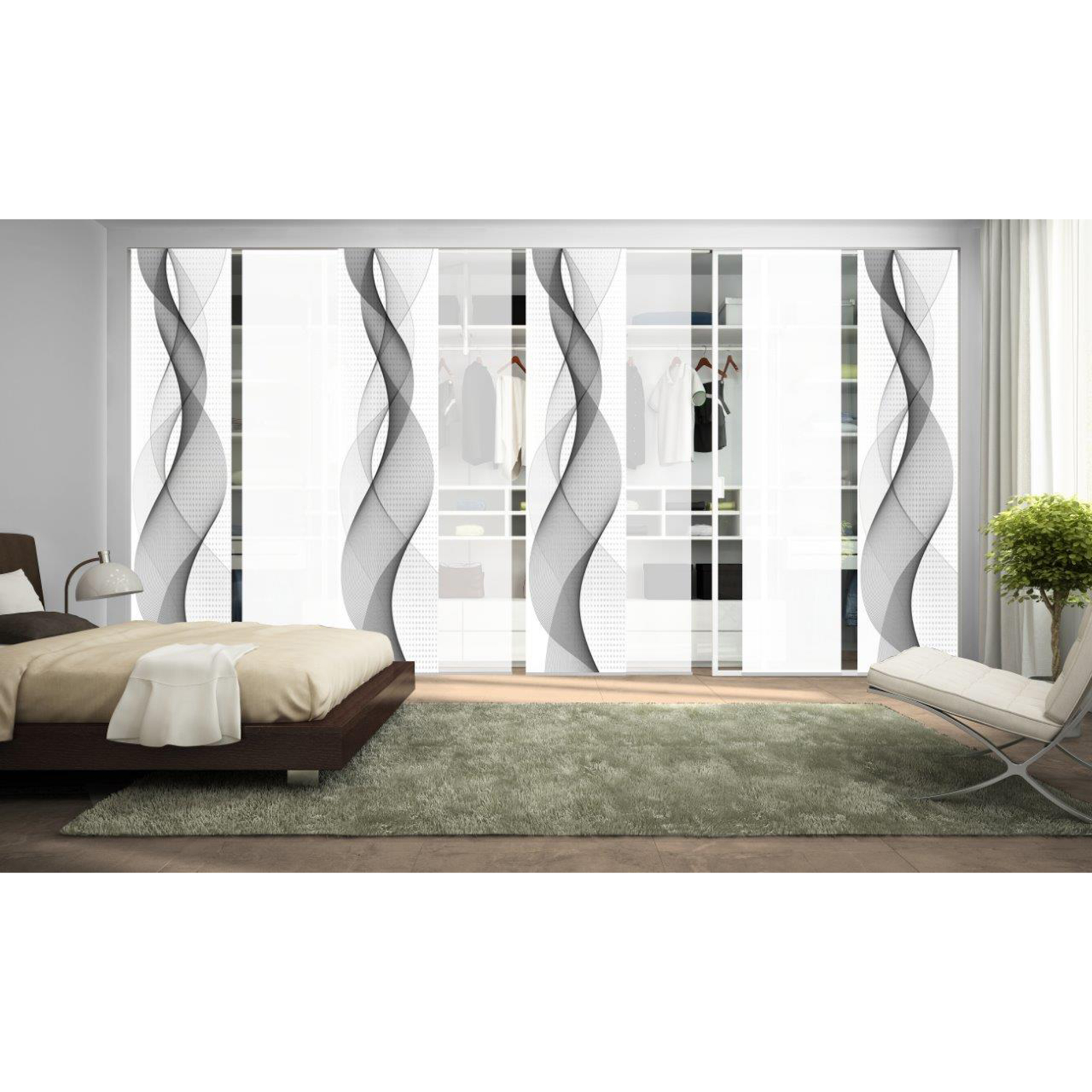 8-teiliges Schiebevorhang-Set OPALIA - grau - je 60x245 cm