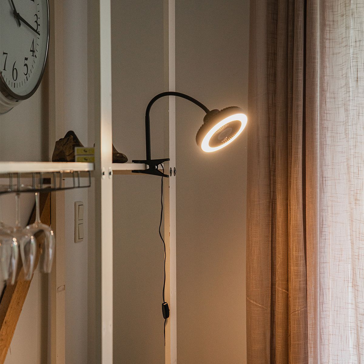Bureauventilator zwart incl. LED 2700K - Dores