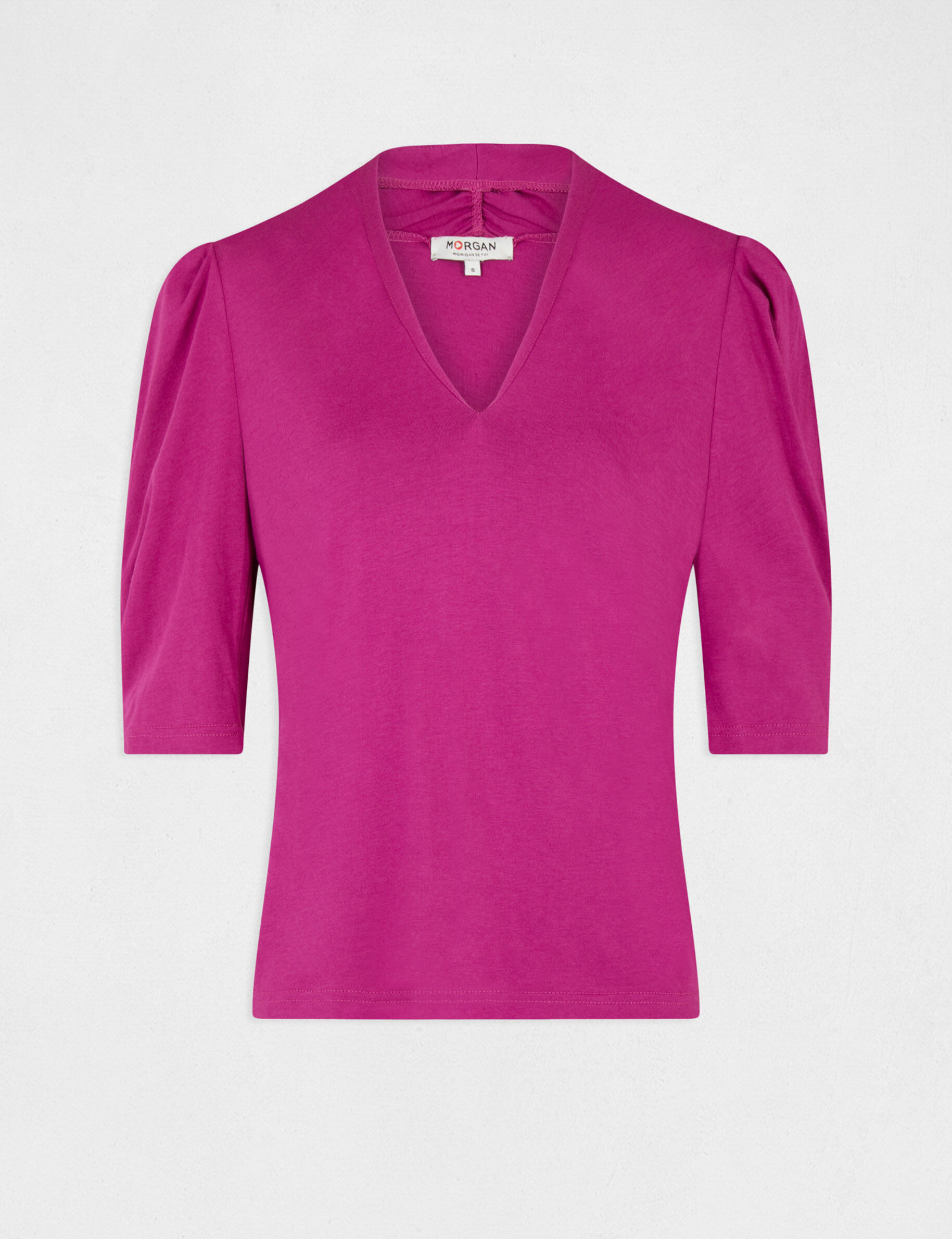 T-shirt manches 3/4 ballons framboise femme - framboise