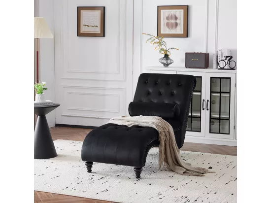 Chaise longue, chaise longue, chaise longue avec clous en laiton sur les côtés, avec coussin lombaire