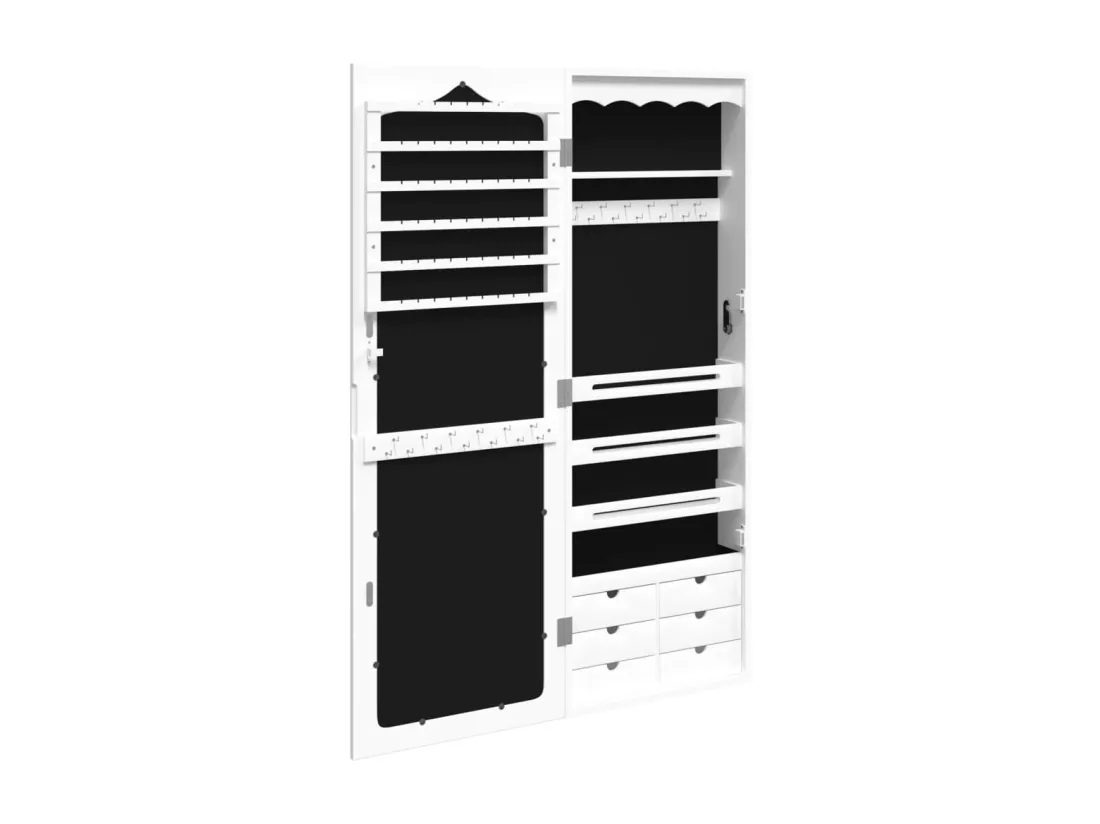 Armoire à bijoux avec miroir murale blanc 37,5x10x106 cm