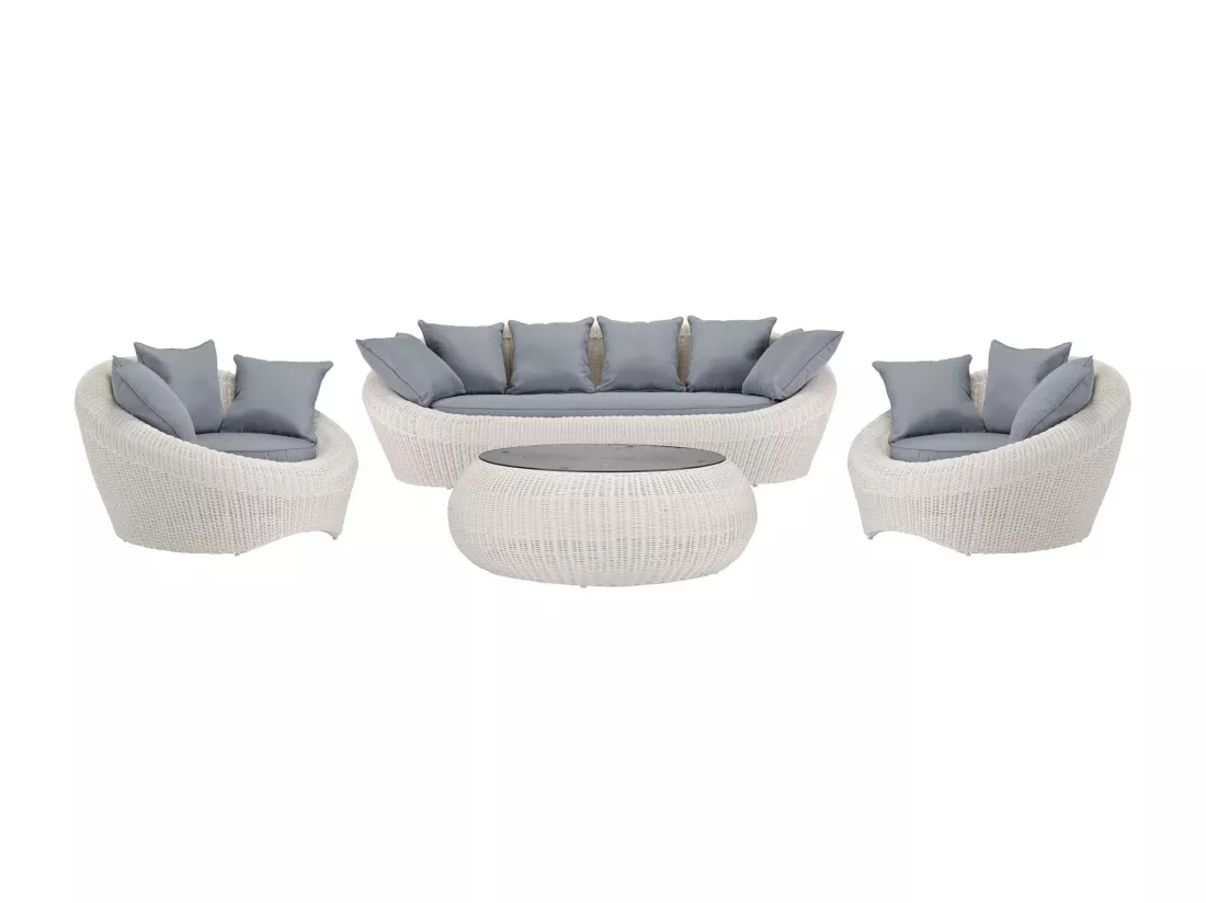 Salon de jardin en résine tressée ivoire : canapé, 2 fauteuils et table basse - WHITEHEAVEN de MYLIA