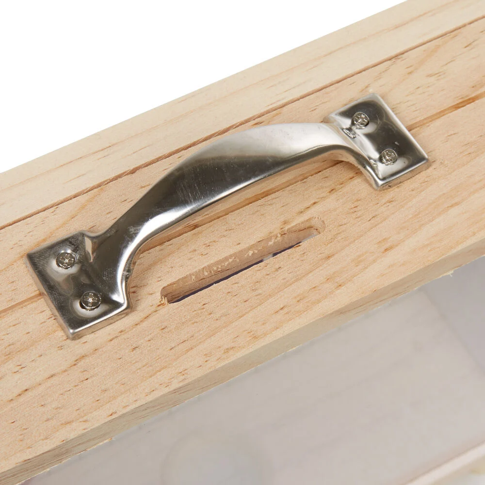 Tirelire bois bleu et blanc motif rond rouge inscription Yes