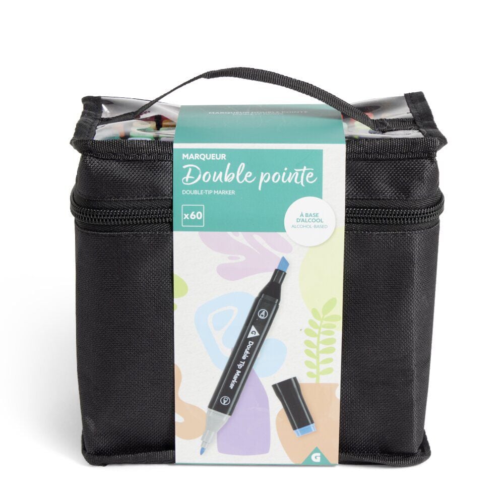 Set créatif avec 60 marqueurs double pointe et 1 trousse