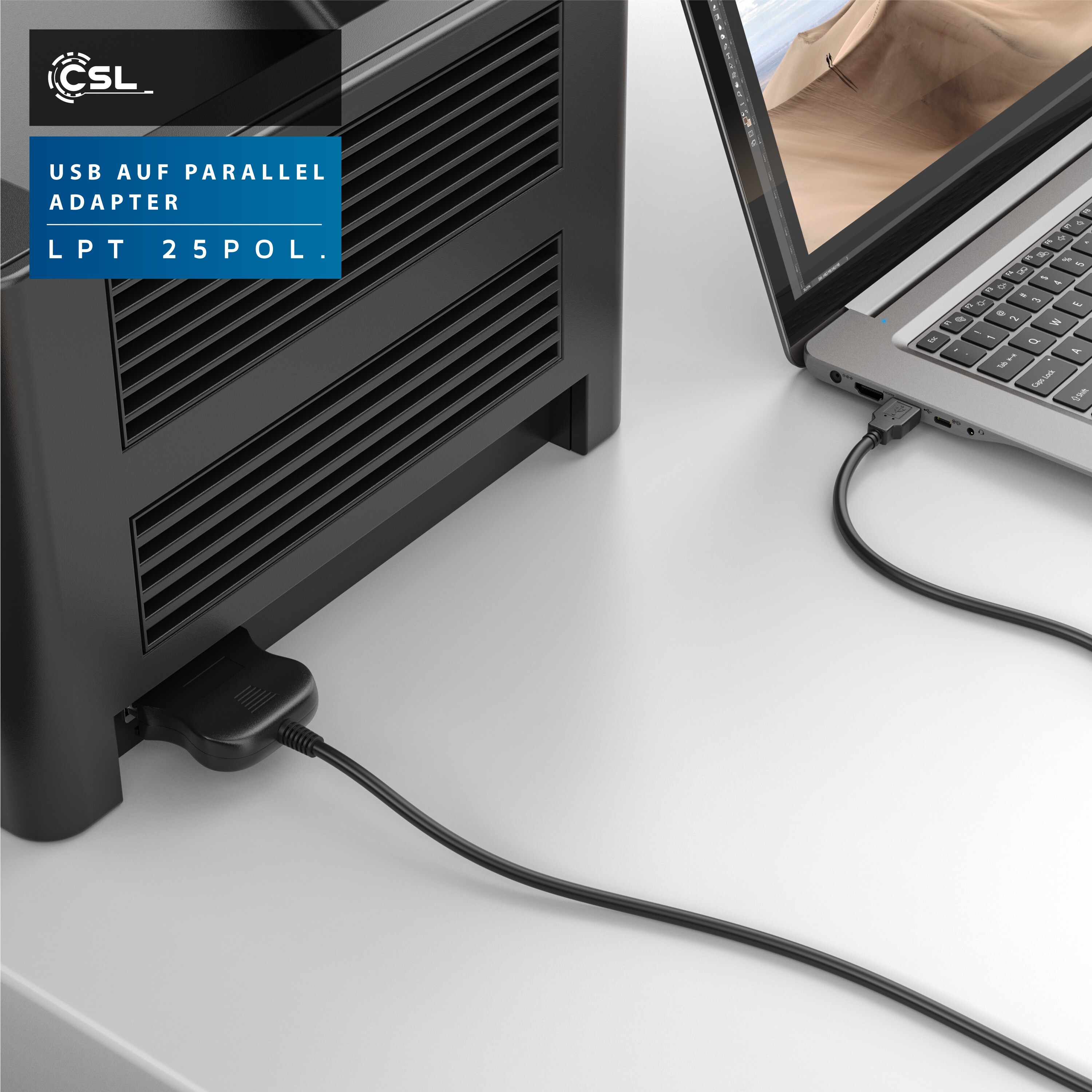 CSL USB auf Parallel Adapter LPT 25pol., Druckerkabel Adapterkabel, Plug and Play, schwarz