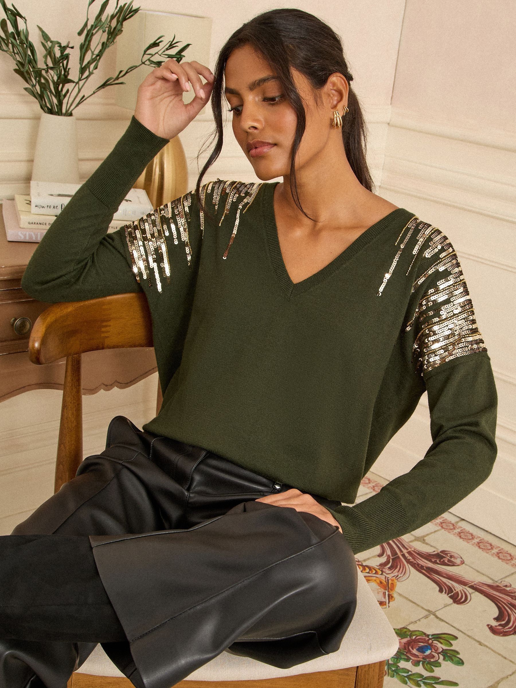 Kakigroen - Love & Roses Sequin V-Neck Knitted Jumper