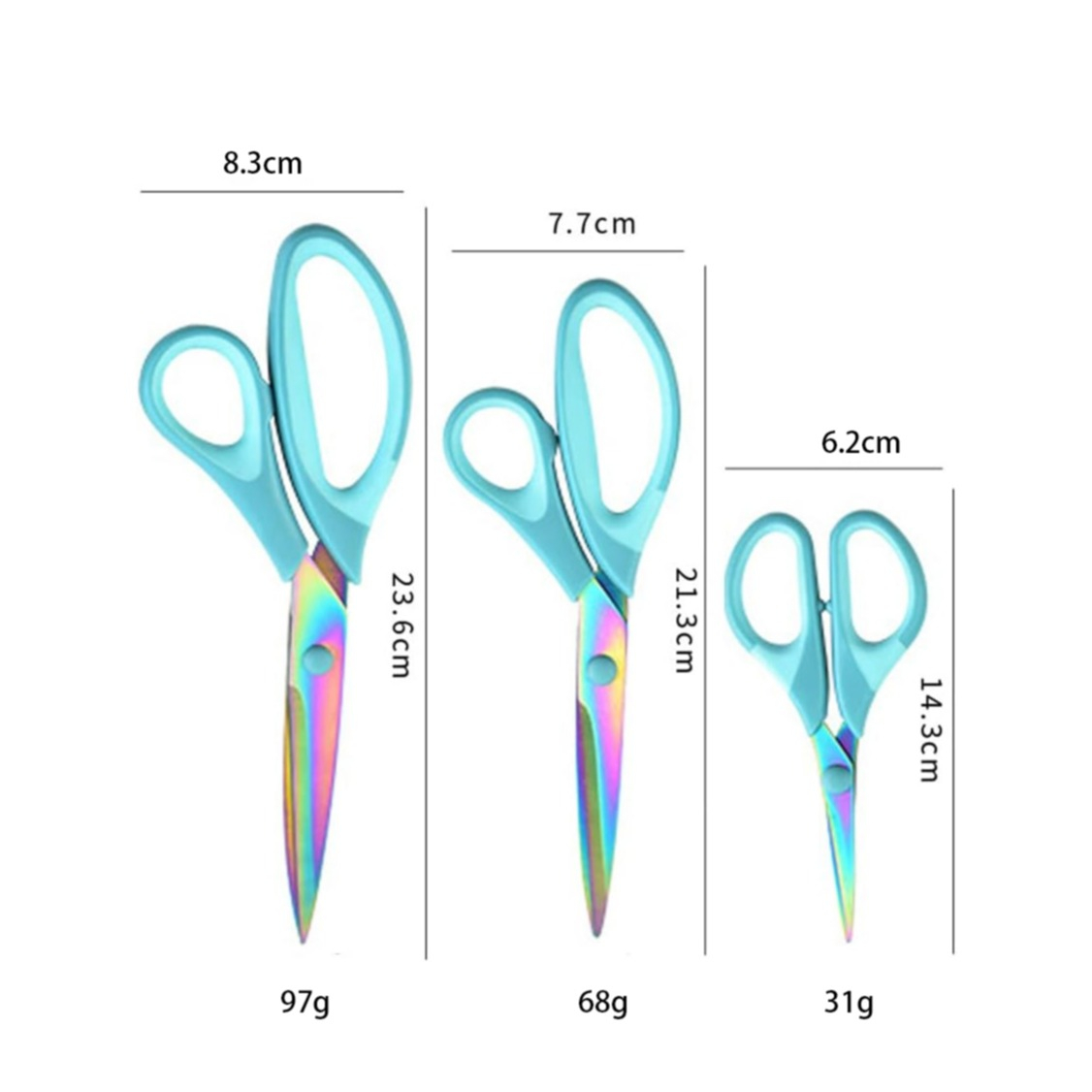 (3er Set) Mehrzweck Schere Universal Haushalts Schneide Werkzeug Regenbogen Titanium Klinge für Küche / Papier / Textil - Blau