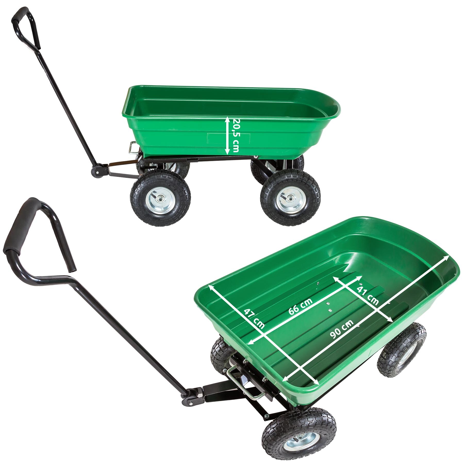 tectake® Bollerwagen, mit Kippfunktion, leichtgängige Lenkachse, Belastbarkeit 300 kg