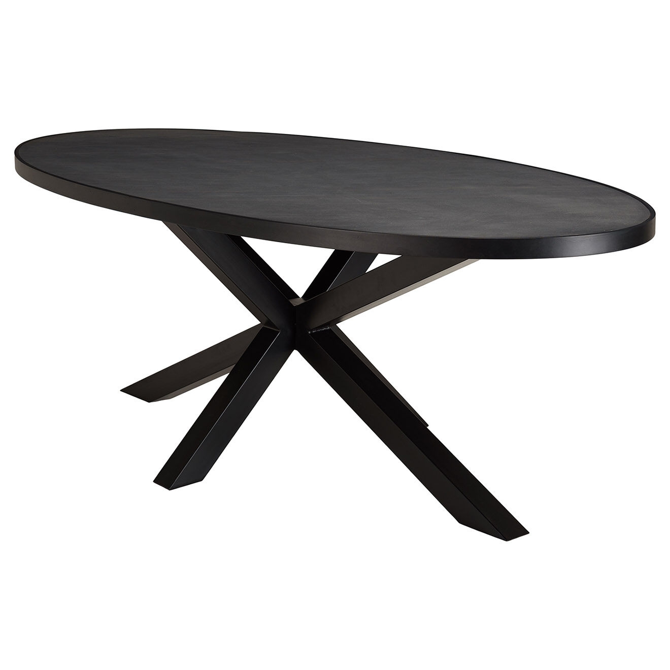 Macabane Table à manger plateau effet pierre Basile noire - 220x110x76 cm
