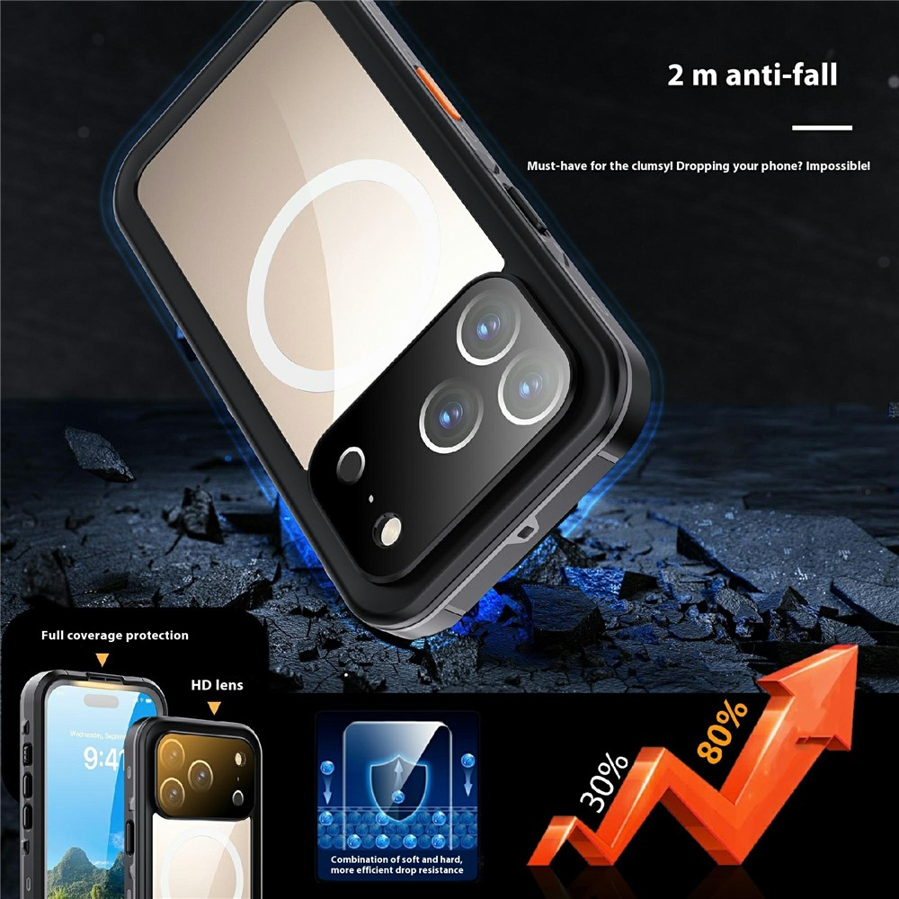 iPhone 17 Pro Wasserfeste MagSafe Outdoor Schutz Hülle (IP68) - Schwarz / Transparent