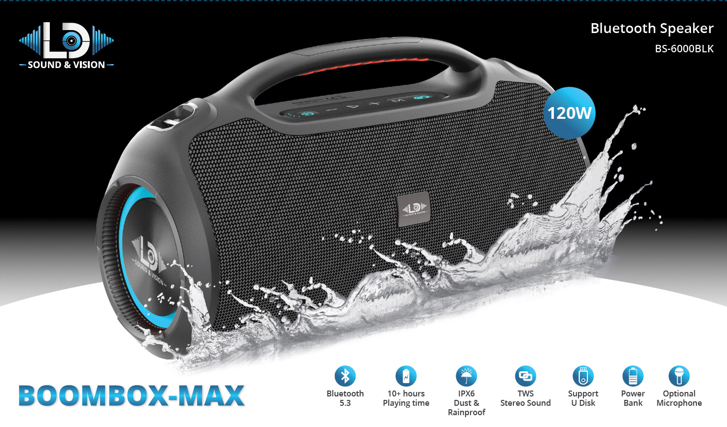 Bluetooth Boombox-Max LD Sound & Vision BS-6000BLK
