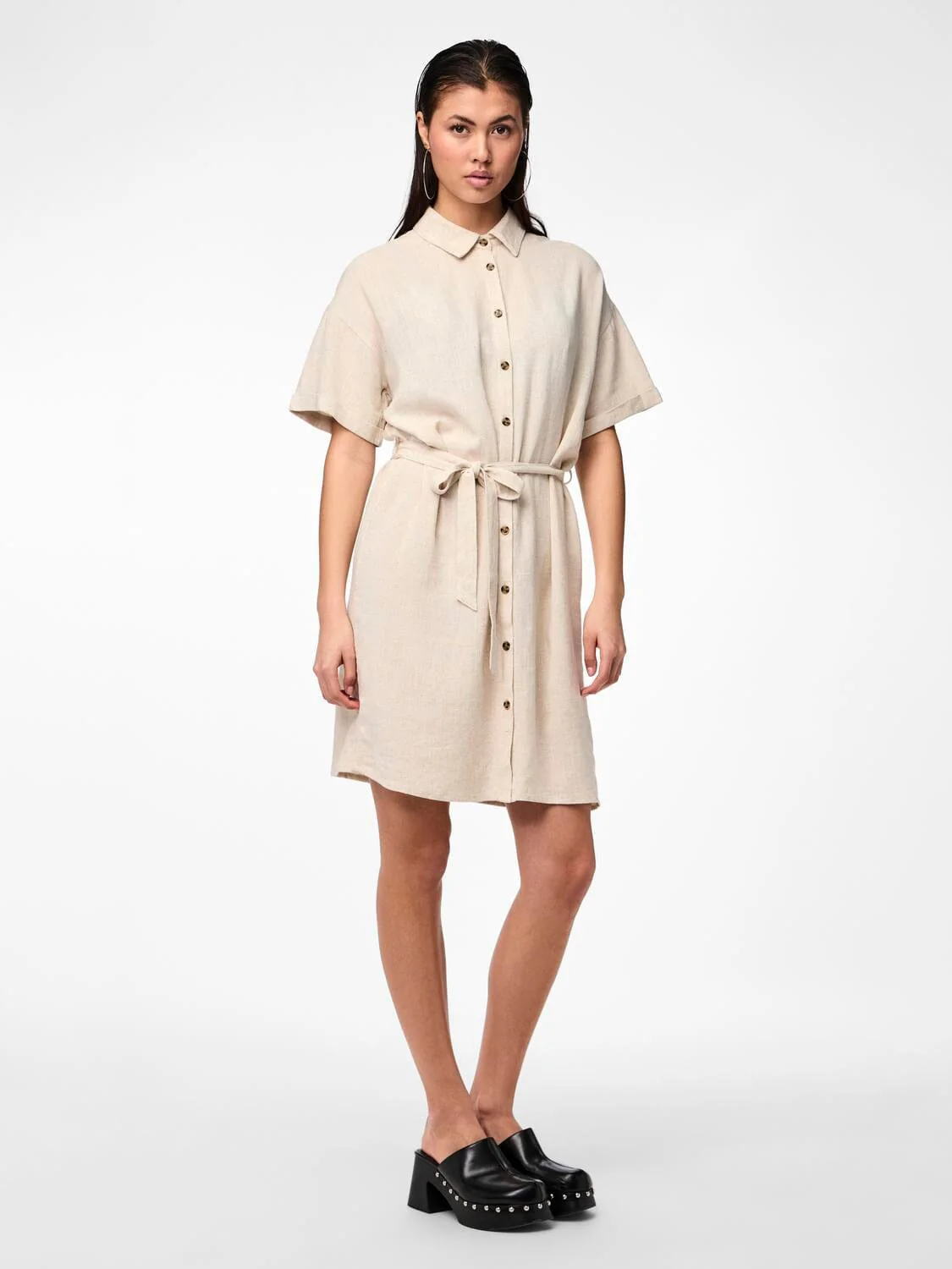 Pieces Pcvinsty Ss Linen Shirt Dress 4535249 oatmeal
