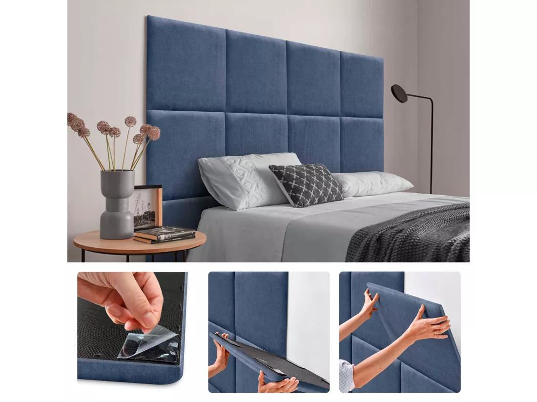 DHOME Lot de 8 Panneaux Rembourrés en Tissu Aqualine Autocollants pour Mur Acoustiques Absorbants Protection contre les Chocs (Bleu, 60x60cm, x8)