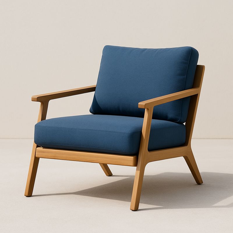 Holz Sessel mit Polyesterbezug Blau