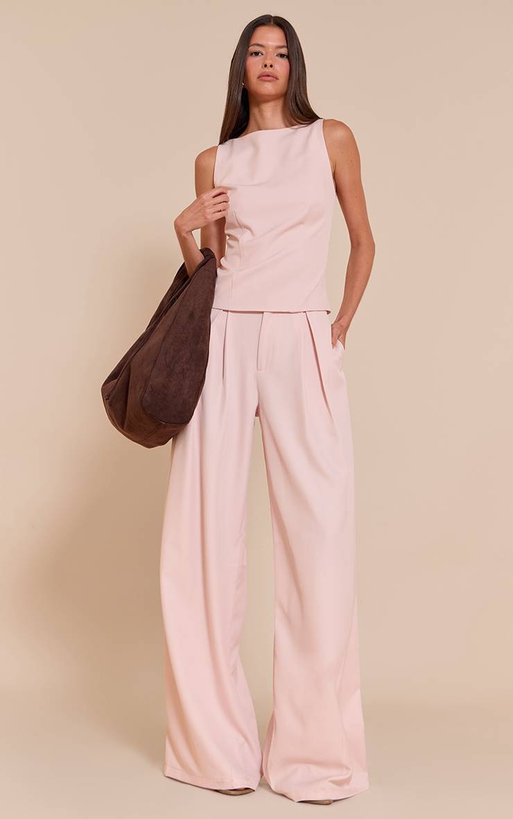 Rose Pâle Pantalon Large Tissé Ajusté
