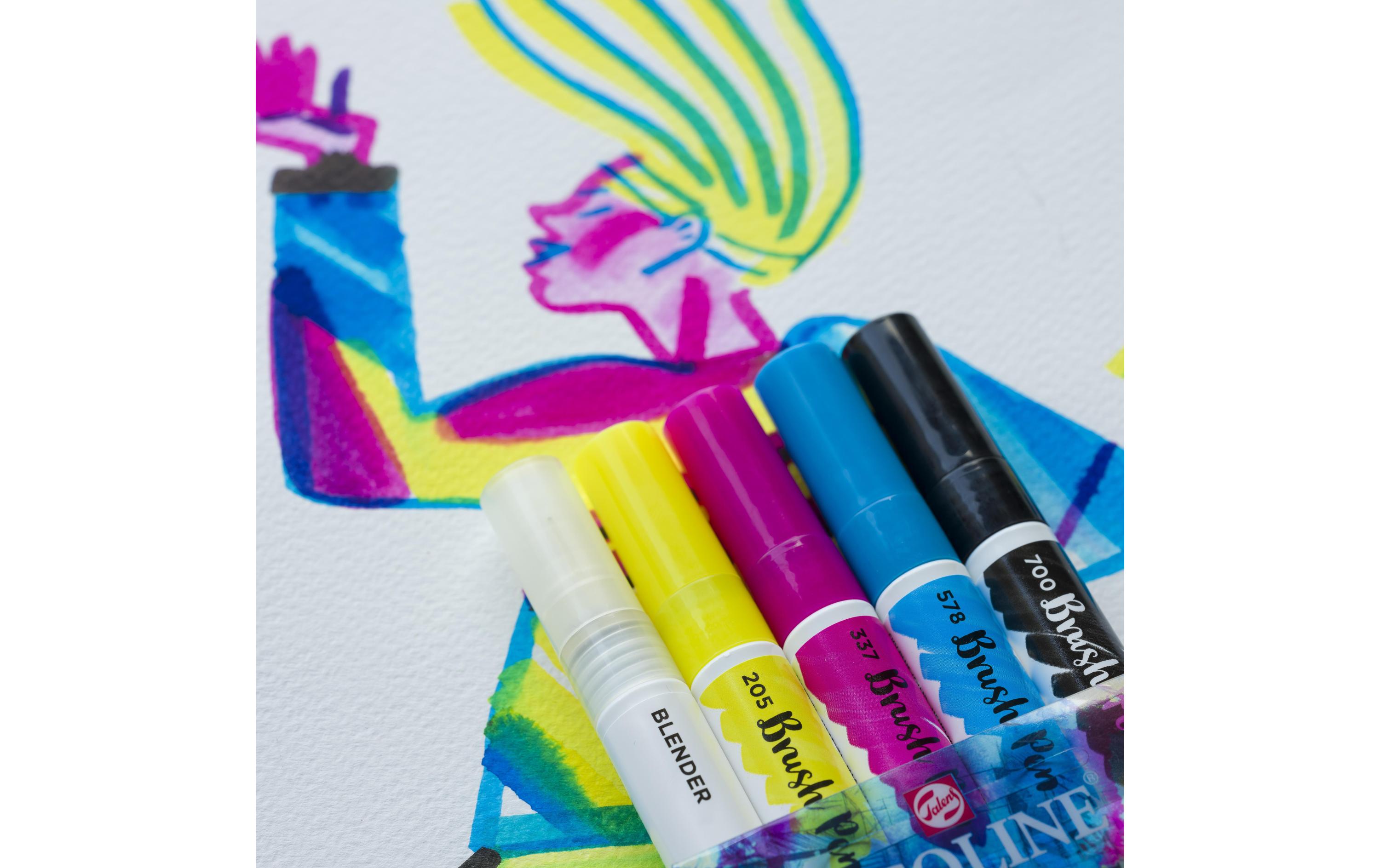 Brushpen Ecoline 5er Set, PrimärFlüssige Wasserfarbe im praktischen Brush Pen