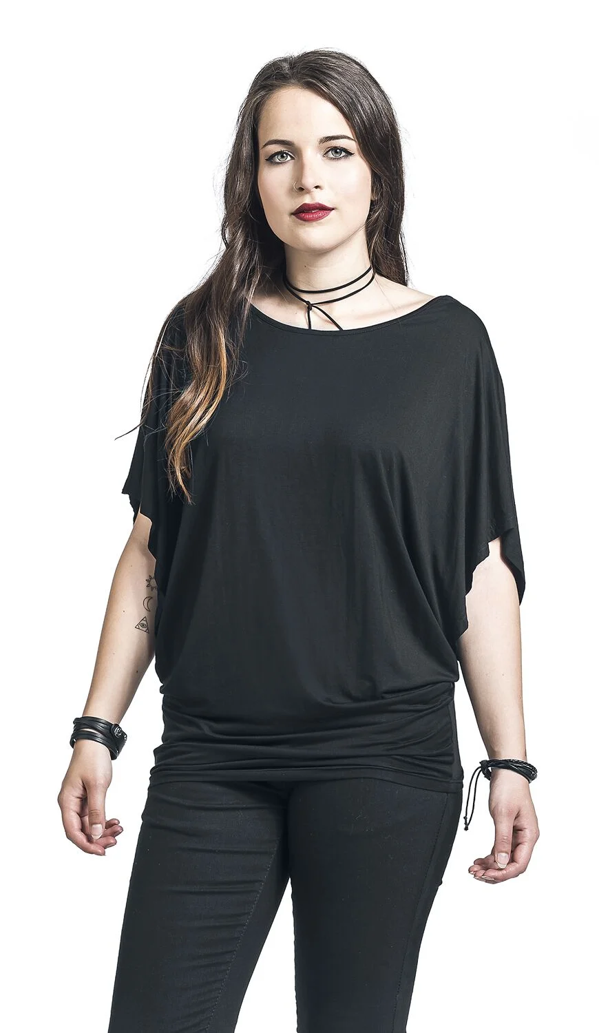 Haut Dos Dentelle Manches Chauve-Souris | Gothicana by EMP T-Shirt Manches courtes
