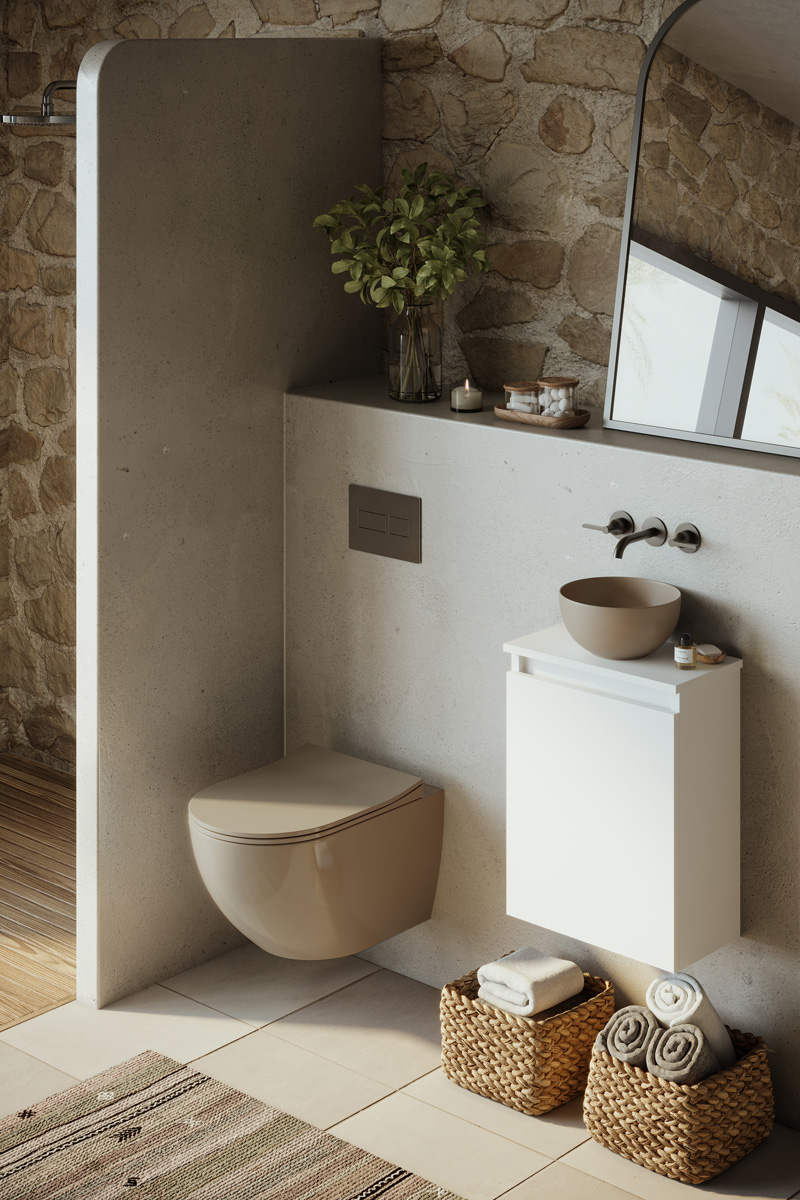 Fontana Bano toiletmeubel mat wit 40x22cm met waskom in taupe