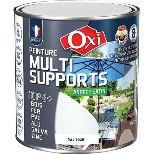 Peinture Satin Multi-supports 0.5 L Top 3+ - Gris Clair