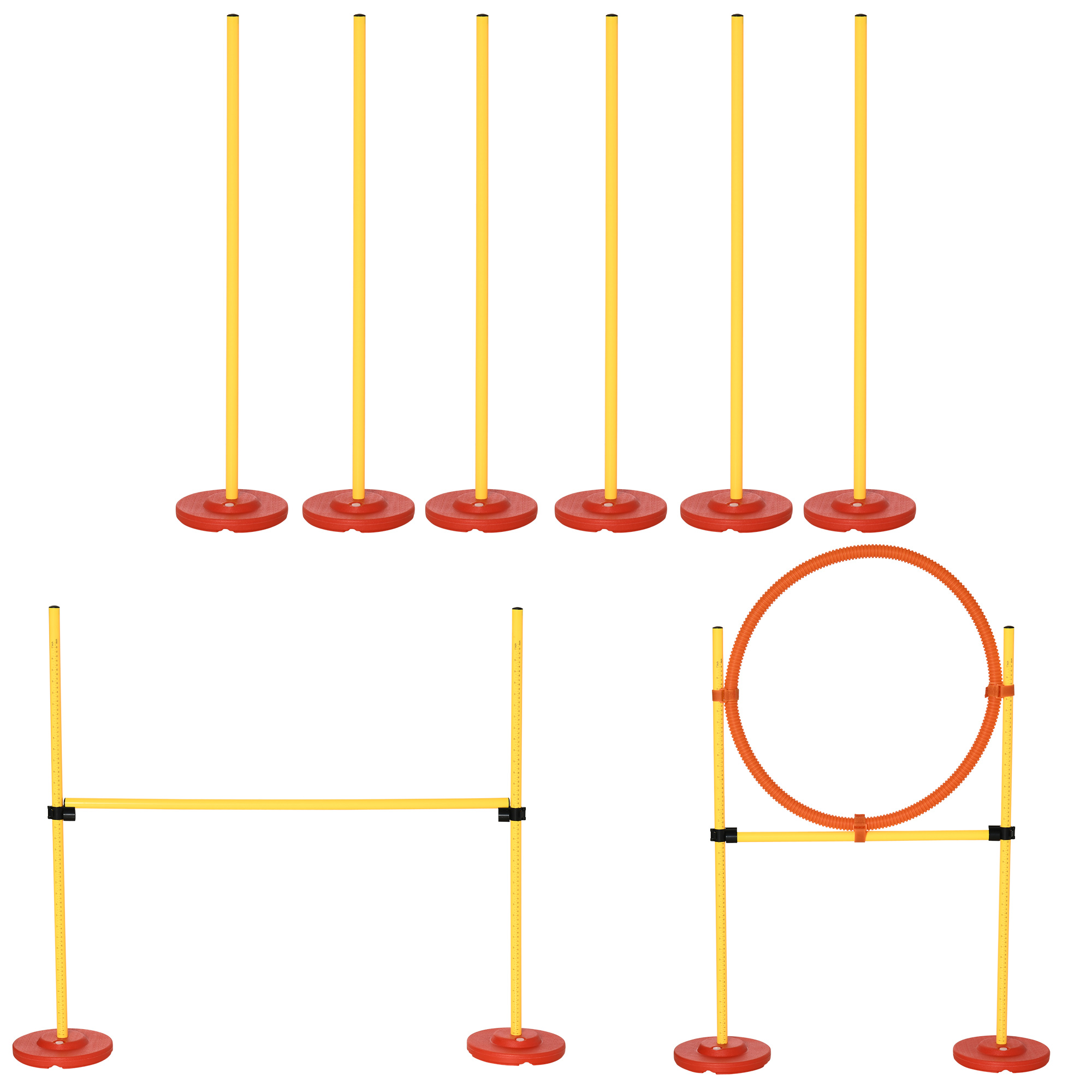 Conjunto de 3 peças de equipamentos para treinamento de agilidade canina PawHut com obstáculos de salto, arco e barreira com altura ajustável e bolsa de transporte (amarelo)