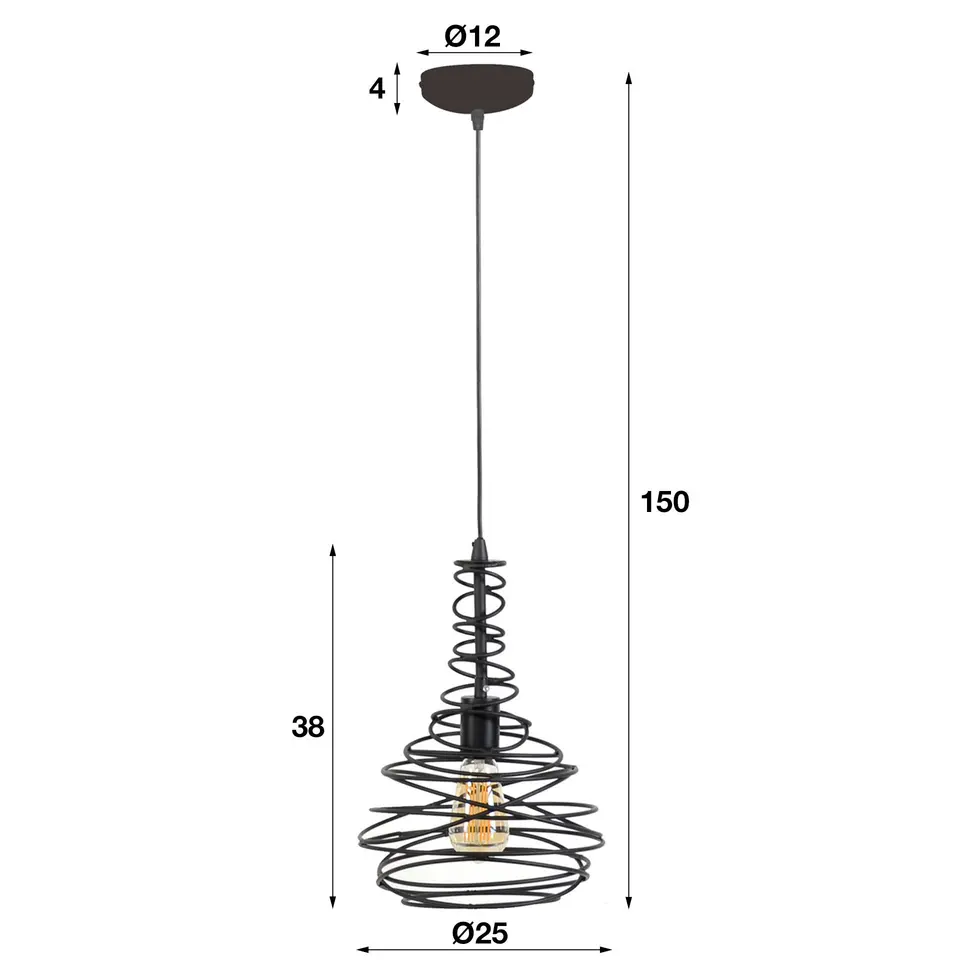 Hanglamp industrieel Kelsey kegel zwart - 25x25x150 cm - Zwart - Zwart