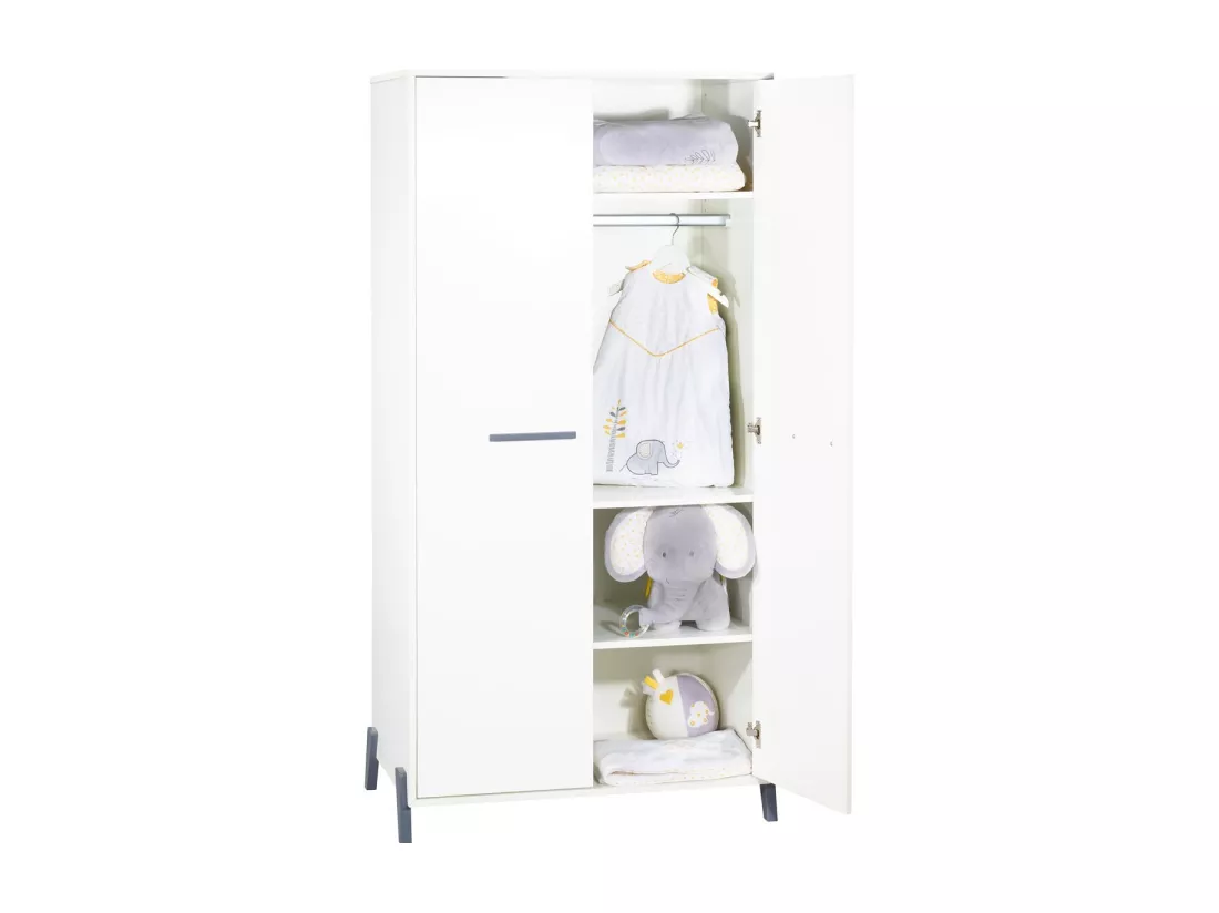 Armoire bébé 2 portes sur pieds en bois blanc