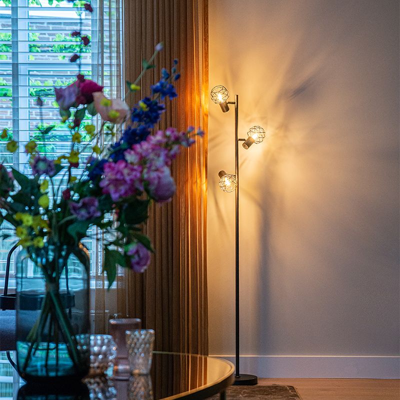 Design vloerlamp zwart 3-lichts verstelbaar - Mesh