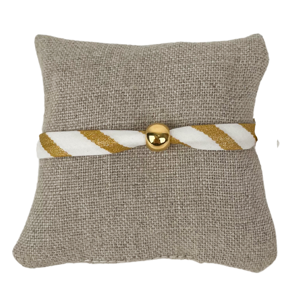 Bracelet Tissu Lisa 7Mm Rayé Or Blanc