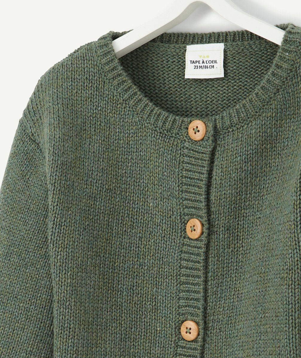 GILET BOUTONNÉ VERT BRILLANT BÉBÉ FILLE EN FIBRES RECYCLÉES