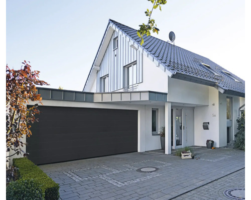 ARON Classic Garagedeur Sectionaaldeur M-rib Houtnerf RAL 7016 Antracietgrijs 2500x2125 mm incl. Garagedeuropener, 2-knops handzender
