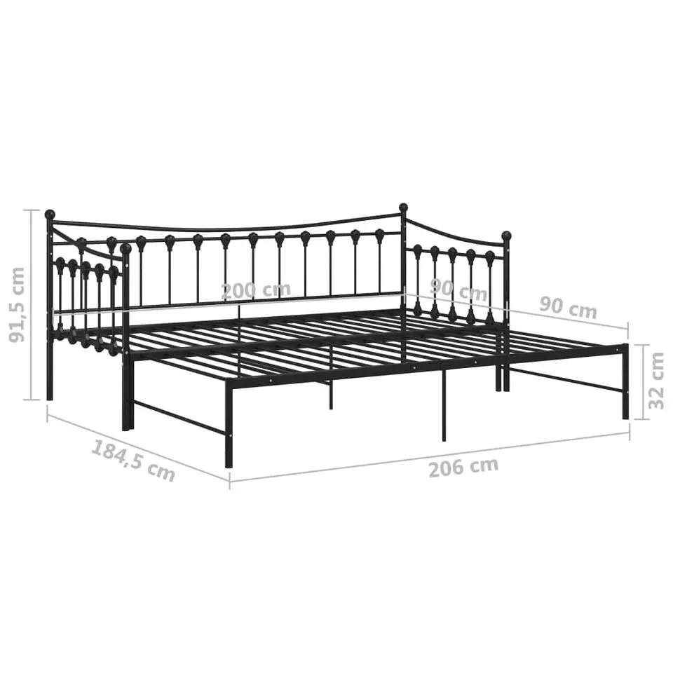 vidaXL - Onderschuifbedbank - Zwart - Metaal - 90x200 cm