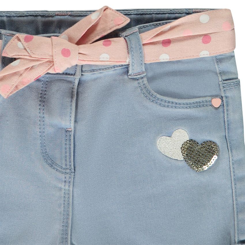 Short en jean avec ceinture à nouer et sequins pour bébé fille - Bleu