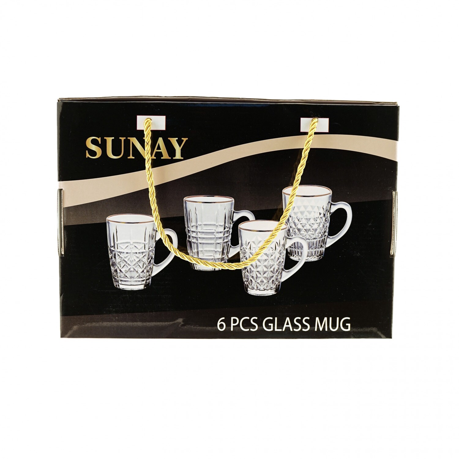 Sunay 6er Gläser-Set mit Henkel Gold Umrandung 203 ml Transparent