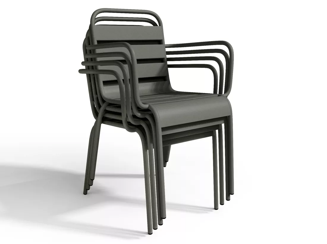 Salle à manger de jardin en métal - une table L.160 cm avec 2 fauteuils empilables et 4 chaises empilables - Gris anthracite - MIRMANDE de MYLIA