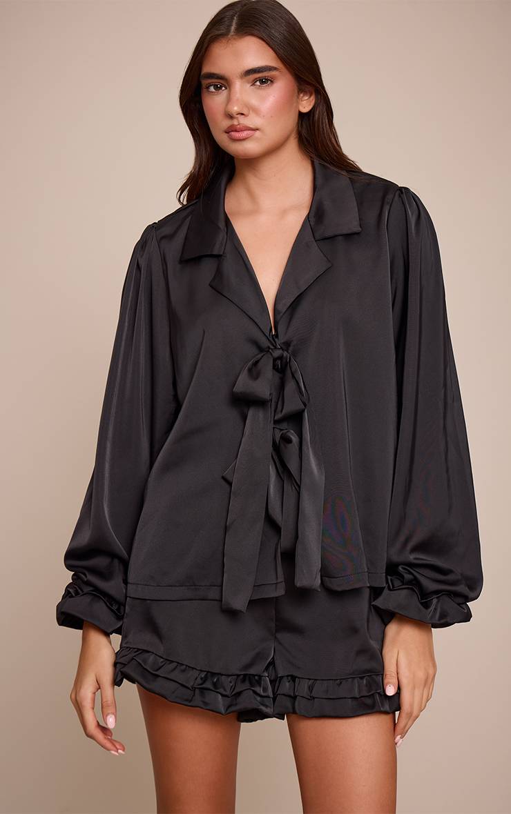 Noir Pyjama À Volants Avec Nœud À Nouer