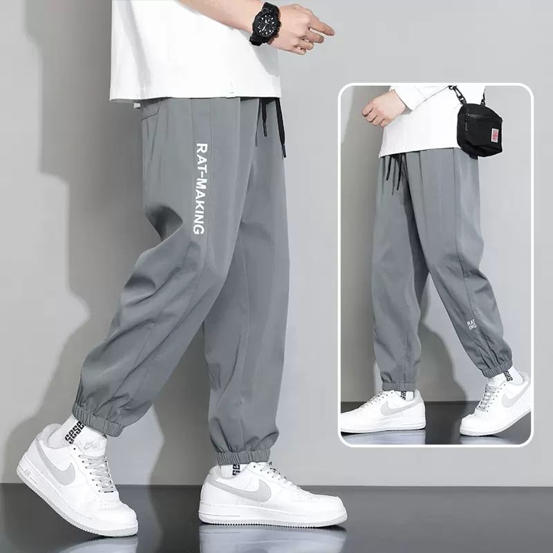 Denimic - Cropped rechte broek met trekkoord en tekstprint