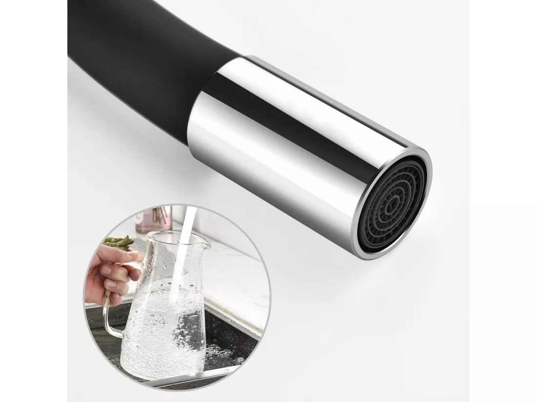 Robinet Cuisine Flexible Bec Haut Orientable Librement Mitigeur Évier Laiton Mémoire de Forme Robinet Evier Eau Chaude/Froide Noir,2pcs,EU Modèle