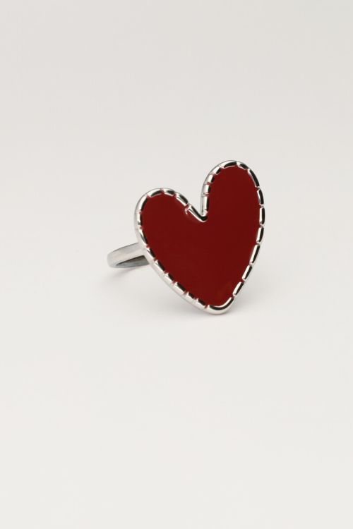 Statement ring met burgundy hartje