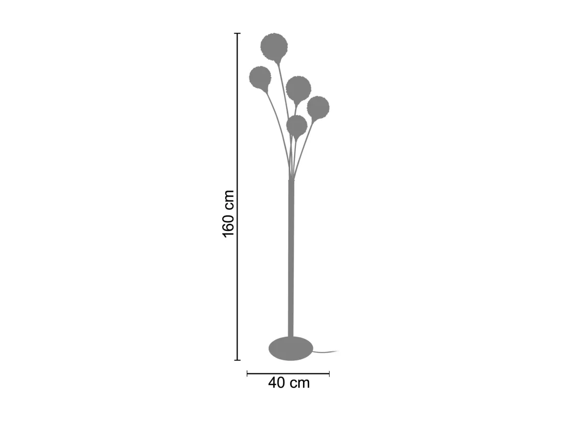 Lampadaire 5 bras métal aluminium 160 cm.