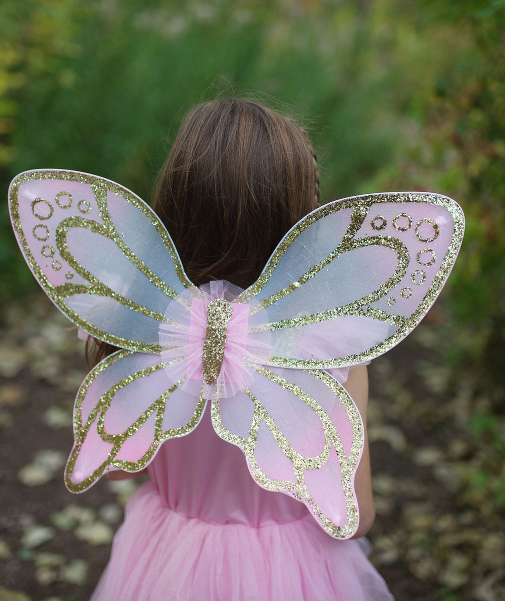 GREAT PRETENDERSDÉGUISEMENT ROBE FILLE AVEC AILES PAPILLON ROSE ET COULEUR DORÉE