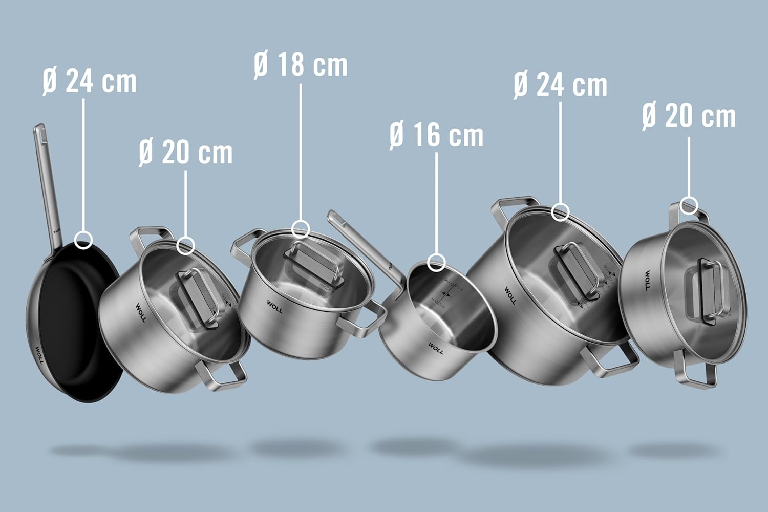 WOLL – Steel Topf-Set 10-teilig Ø 20–24 cm – Induktions-Töpfe aus Edelstahl, spülmaschinenfest, energiesparend & langlebig – Topf – Kochtopf-Set – Töpfe Set – Kochtopf Induktion