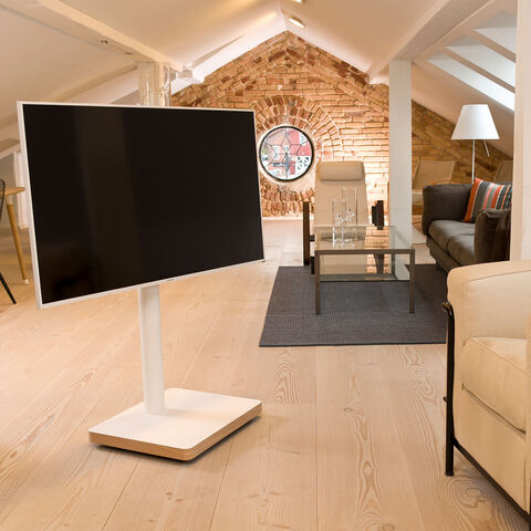 Bülow Stand BS15CO – exclusieve TV-vloerstandaard met verborgen wielen Wit