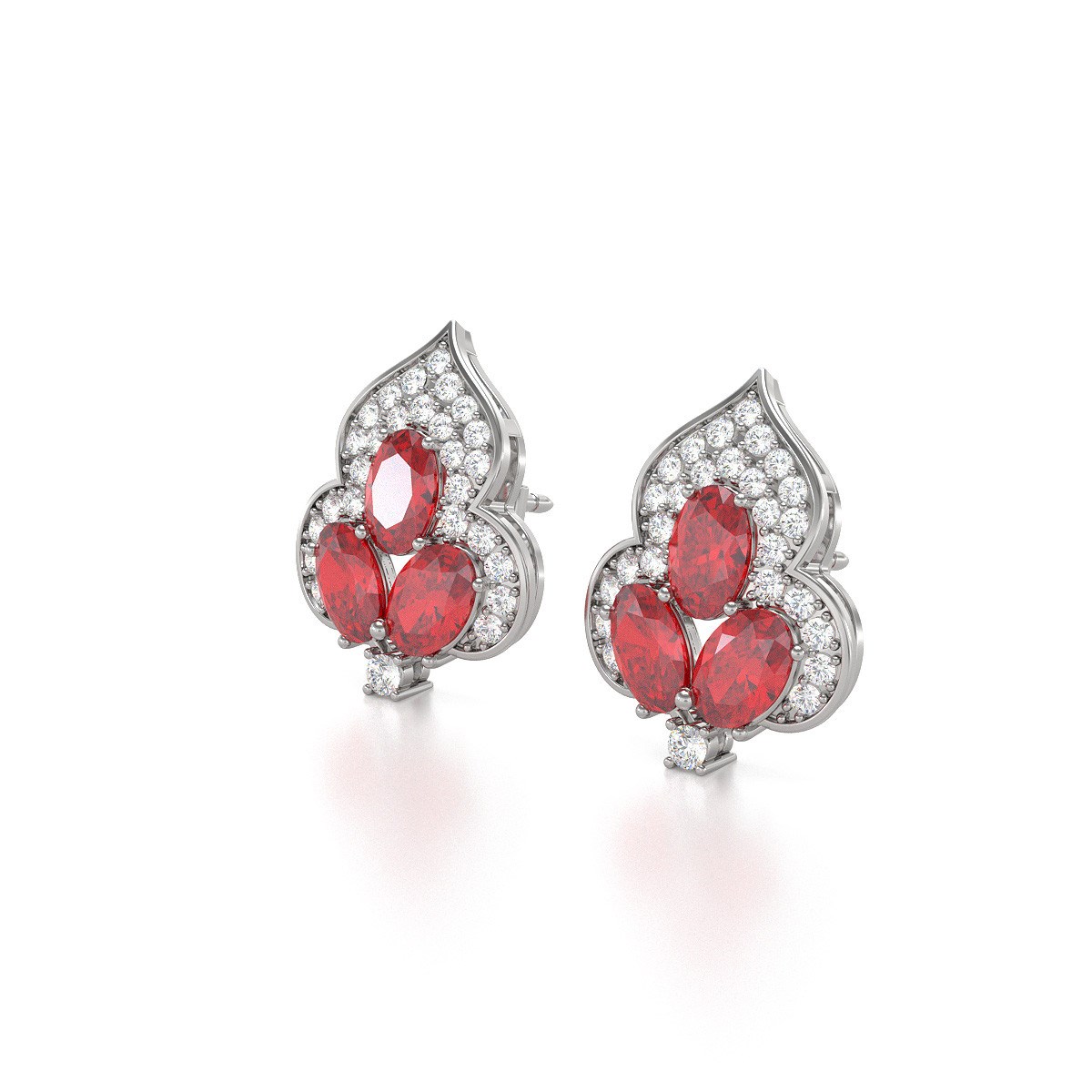 Boucles d'oreilles ADEN Rubis et Diamants sur Argent 925 3.5grs