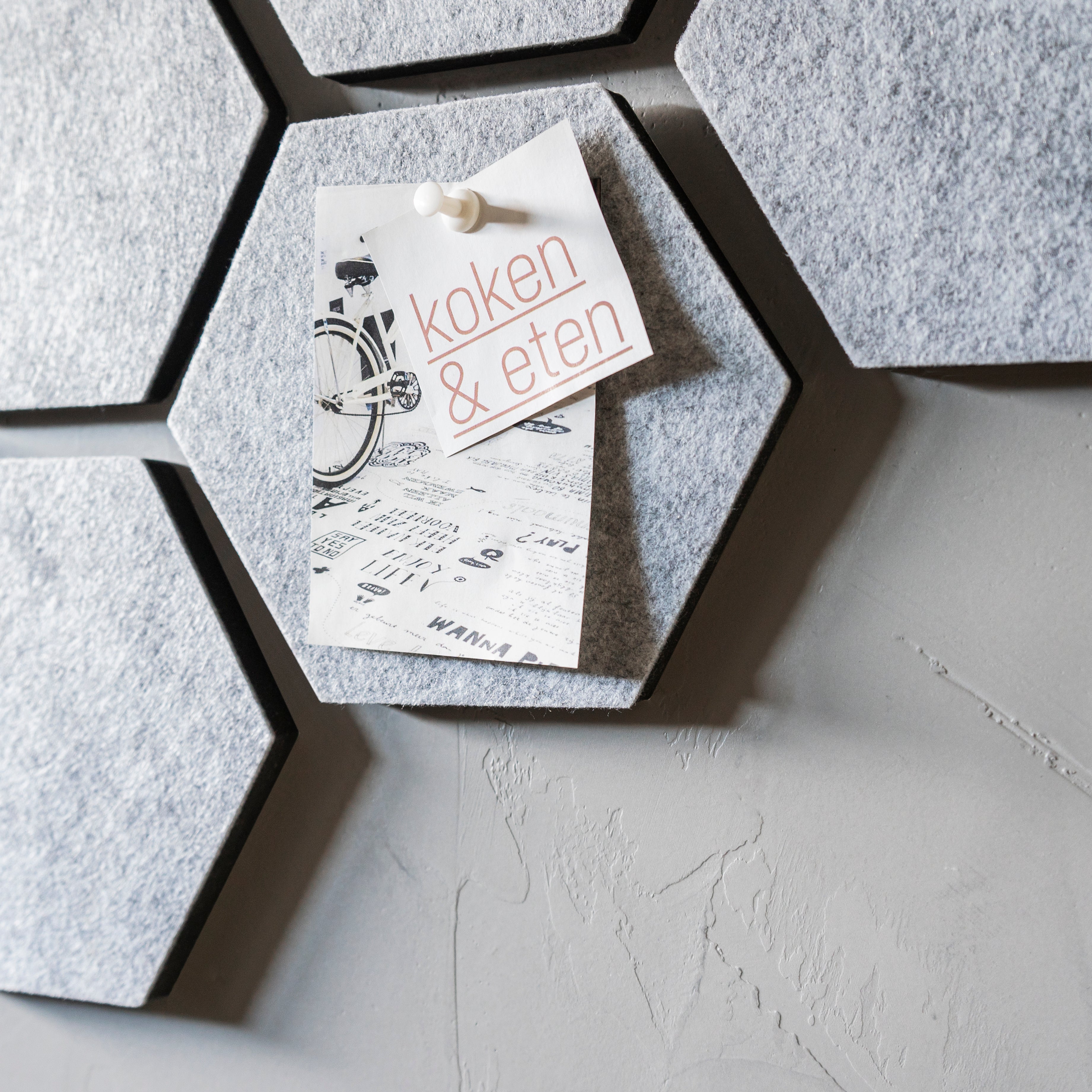 QUVIO Vilten memobord hexagon set van 10 - Grijs