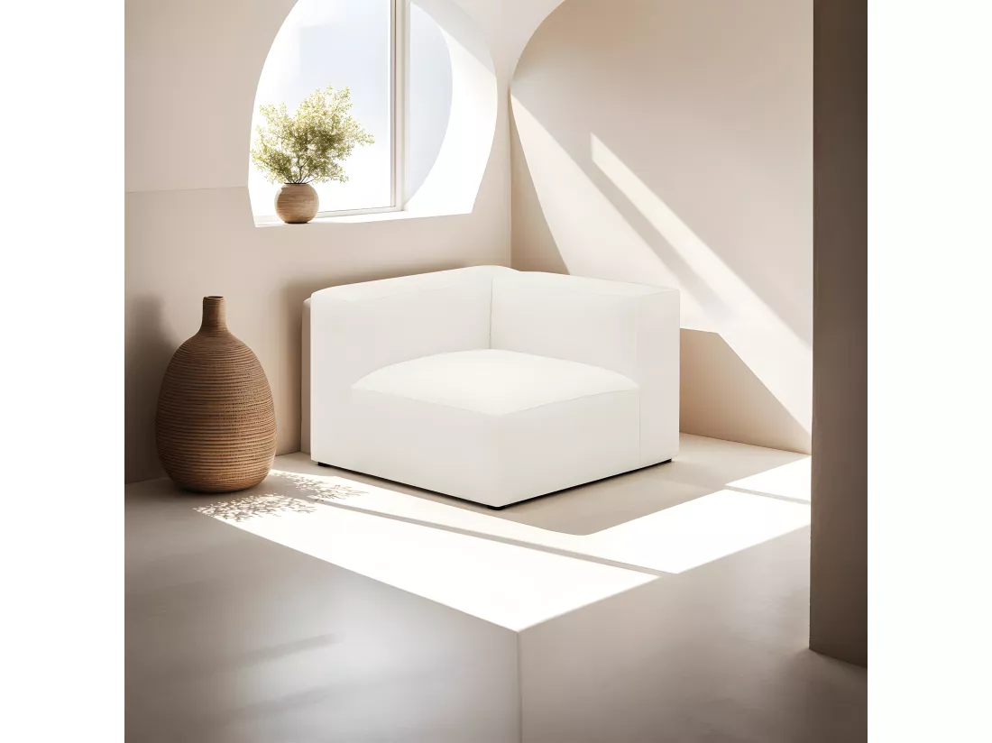 Chauffeuse d'angle à gauche modulable en tissu bouclette écru - Modulo